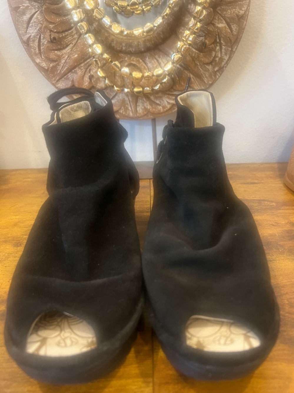 Fly London Women's Black Suede Peep Top Booties:Size 40